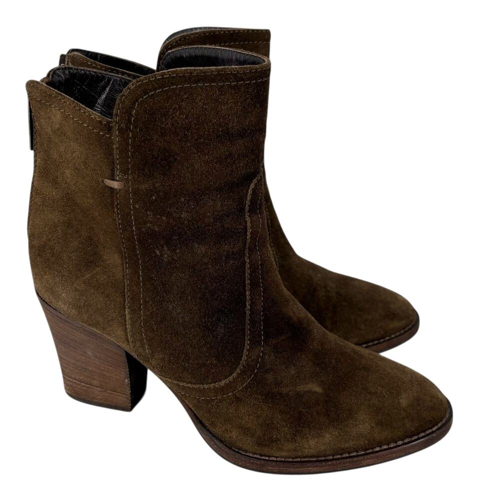 Aquatalia Farrah Suede Ankle Boots Womens Size 7 Dark Olive Italy Western‎ Boho